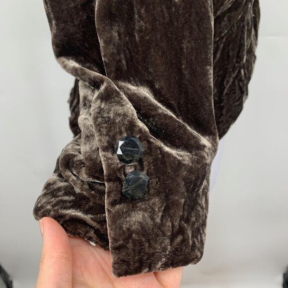 Ann Taylor Loft Jacket Womens 6 Chocolate Crushed Velvet Shawl Peplum Cropped - Picture 6 of 16